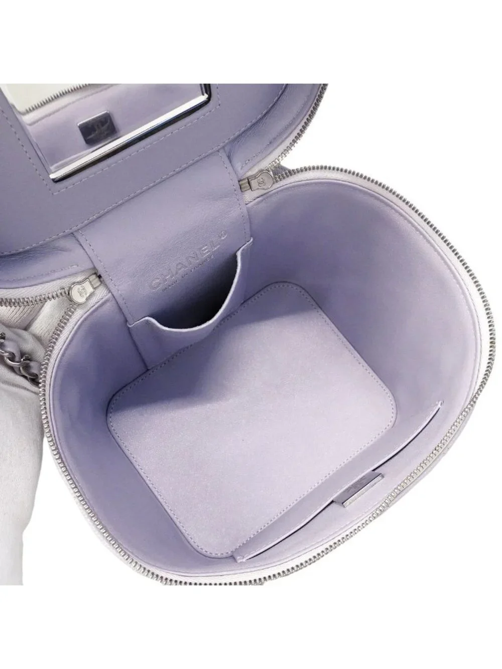 Chanel Vanity Bag Quilted Caviar Leather Purple Silver 2-Way